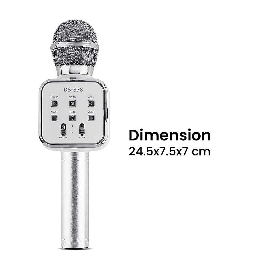 Multi Function - Rechargable Wireless Handheld Karaoke Bluetooth Microphone - Silver