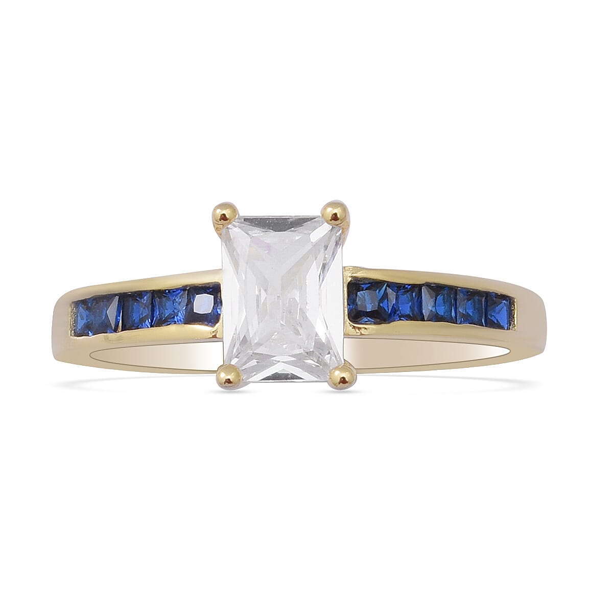 ELANZA Simulated Diamond and Simulated Blue Sapphire Ring in Yellow Gold Overlay Sterling Silver