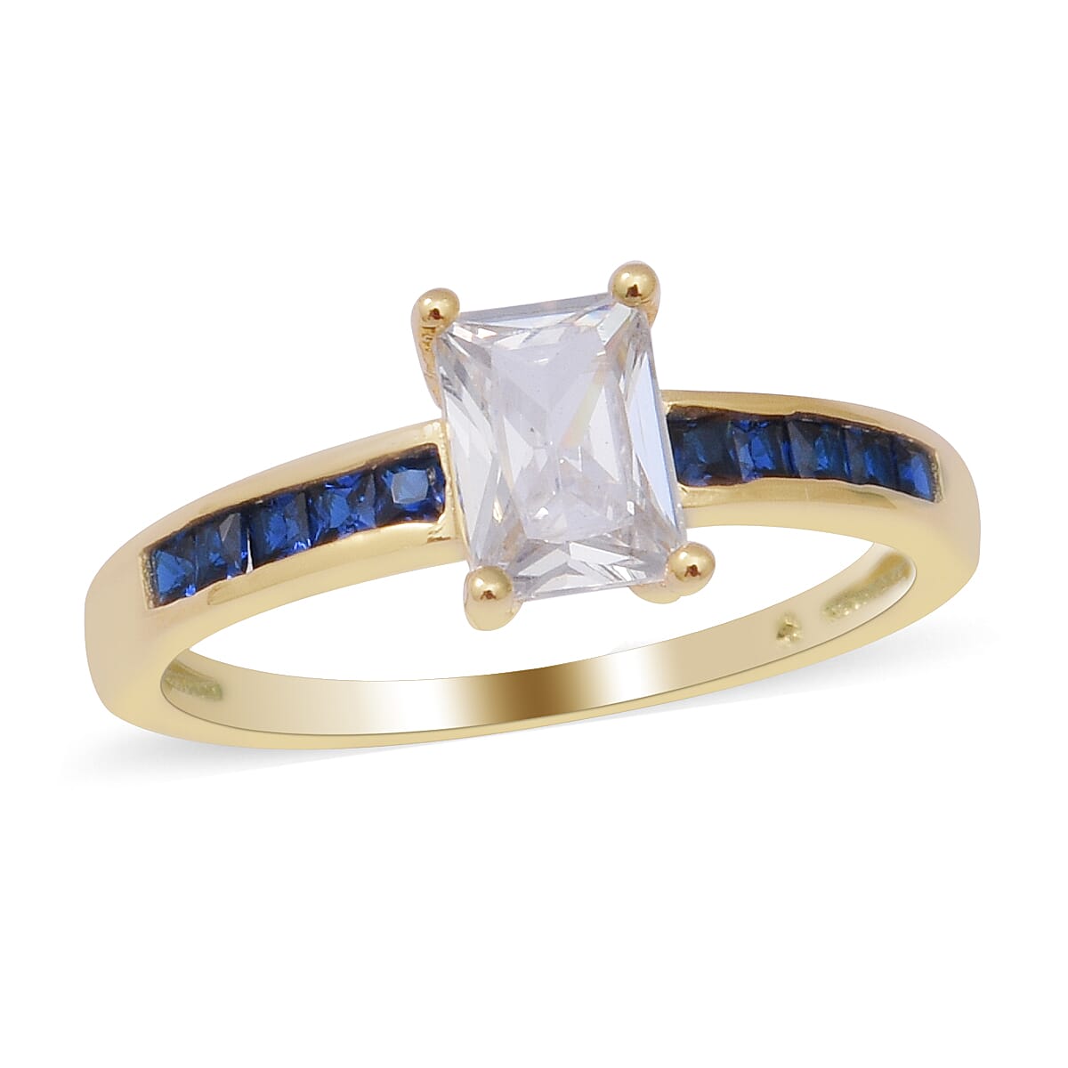 ELANZA Simulated Diamond and Simulated Blue Sapphire Ring in Yellow Gold Overlay Sterling Silver