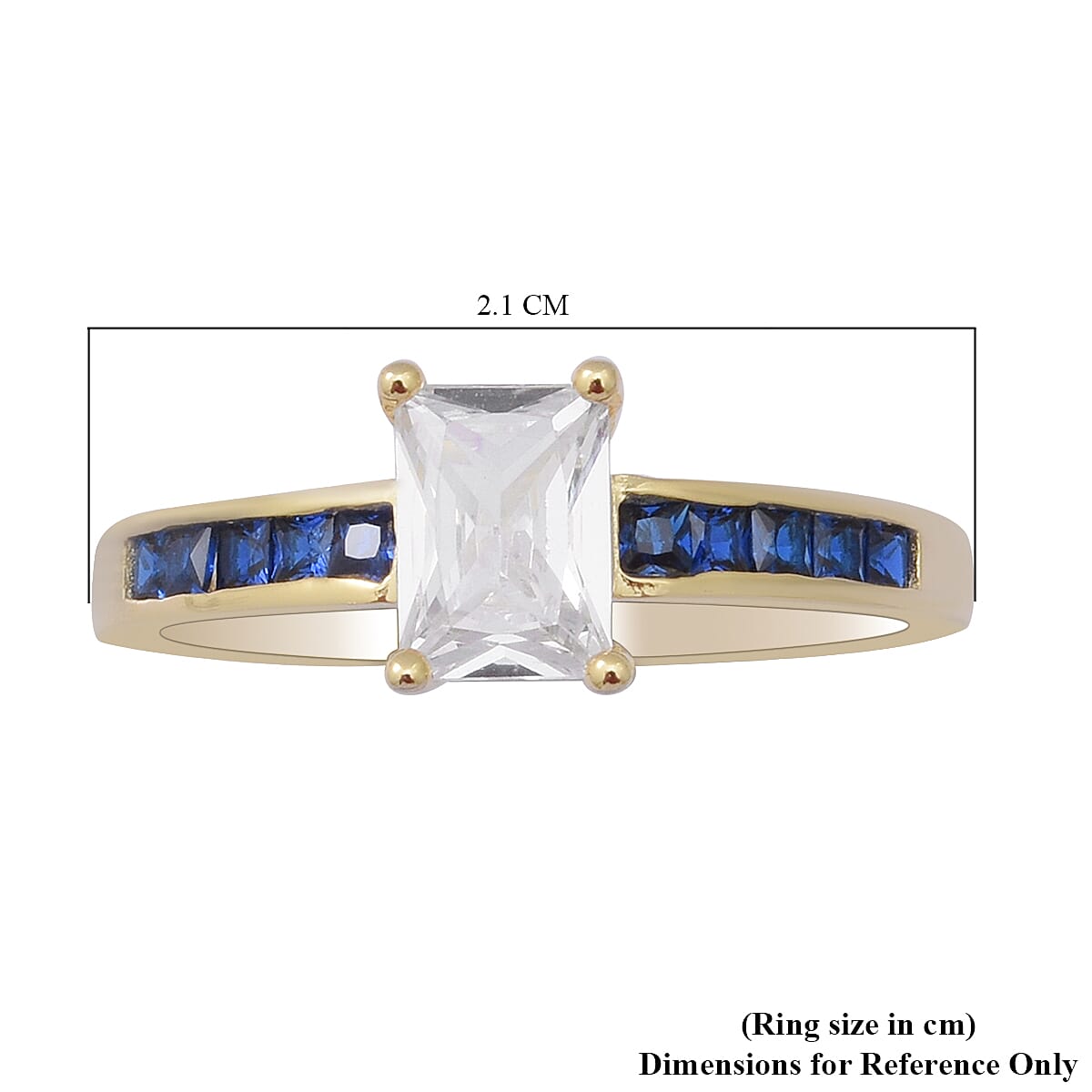 ELANZA Simulated Diamond and Simulated Blue Sapphire Ring in Yellow Gold Overlay Sterling Silver