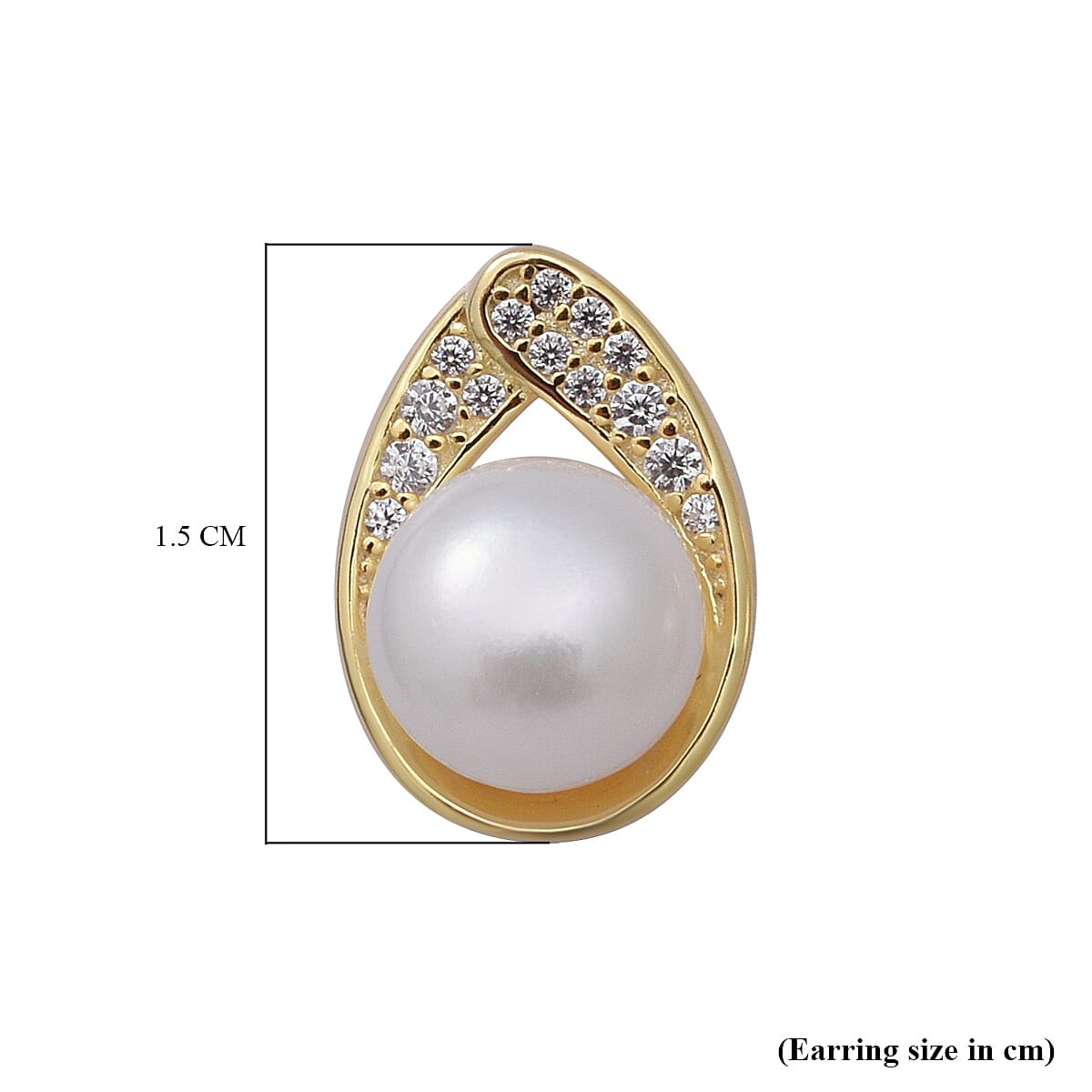 Freshwater Pearl and Simulated Diamond Stud Earrings (with Push Back) in Yellow Gold Overlay Sterling Silver