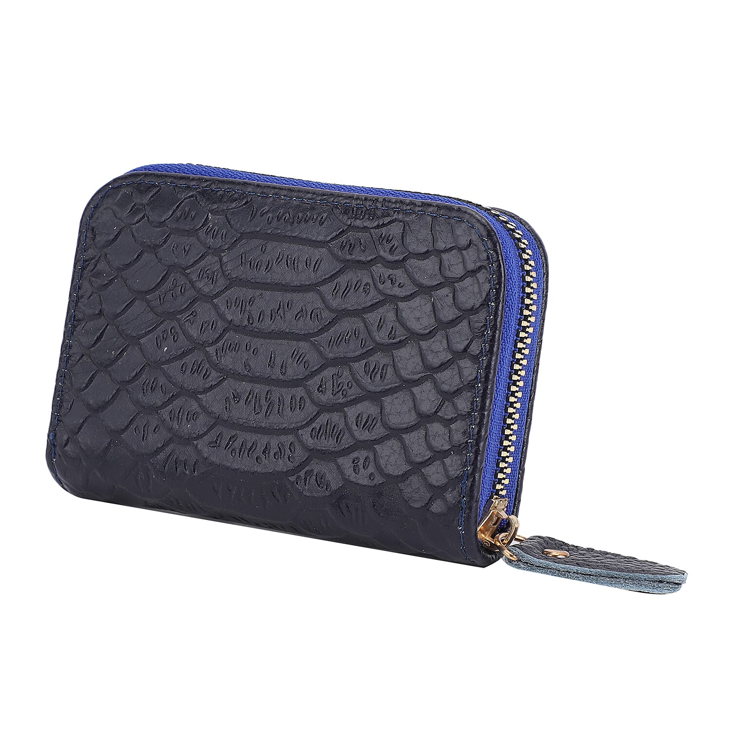 Closeout Deal Genuine Leather Snake Skin Embossed Wallet (Size 11x7 cm) - Navy