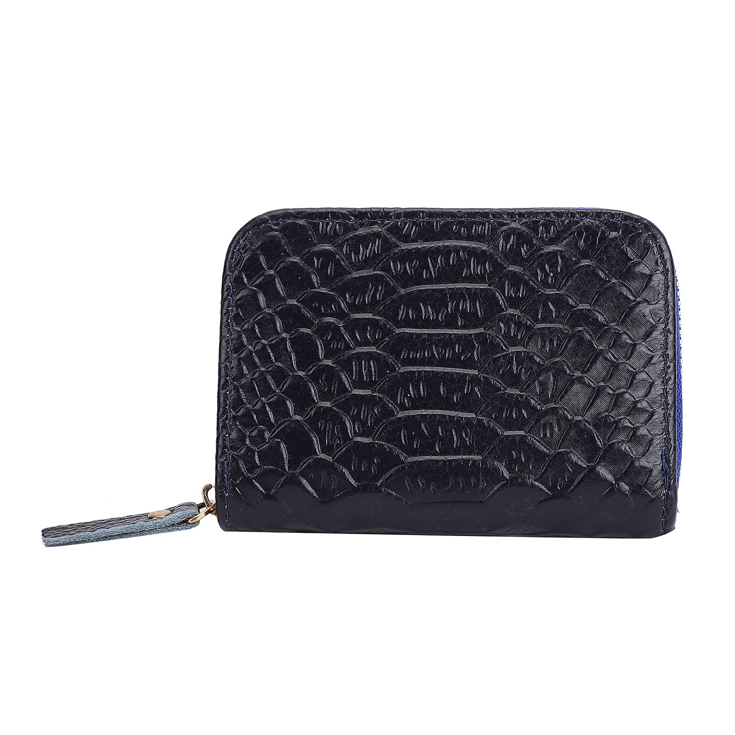 Closeout Deal Genuine Leather Snake Skin Embossed Wallet (Size 11x7 cm) - Navy