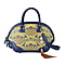 Silk & Leather Brocade Wave Pattern Bag with Handle Dop and Adjustable Stap (Size 35x23x13cm) - Yellow & Blue