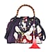 Silk & Leather Magnolia Pattern Bag with Handle Drop and Adjustable Shoulder Strap (Size 28x20x11cm) - Dark Purple