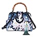 Silk & Leather Lotus Pattern Bag with  Handle Drop and Adjustable Shoulder Strap (Size 28x20x11cm) - Blue