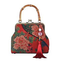 Gambiered Canton Gauze with Genuine Leather Convertible Bag  Red