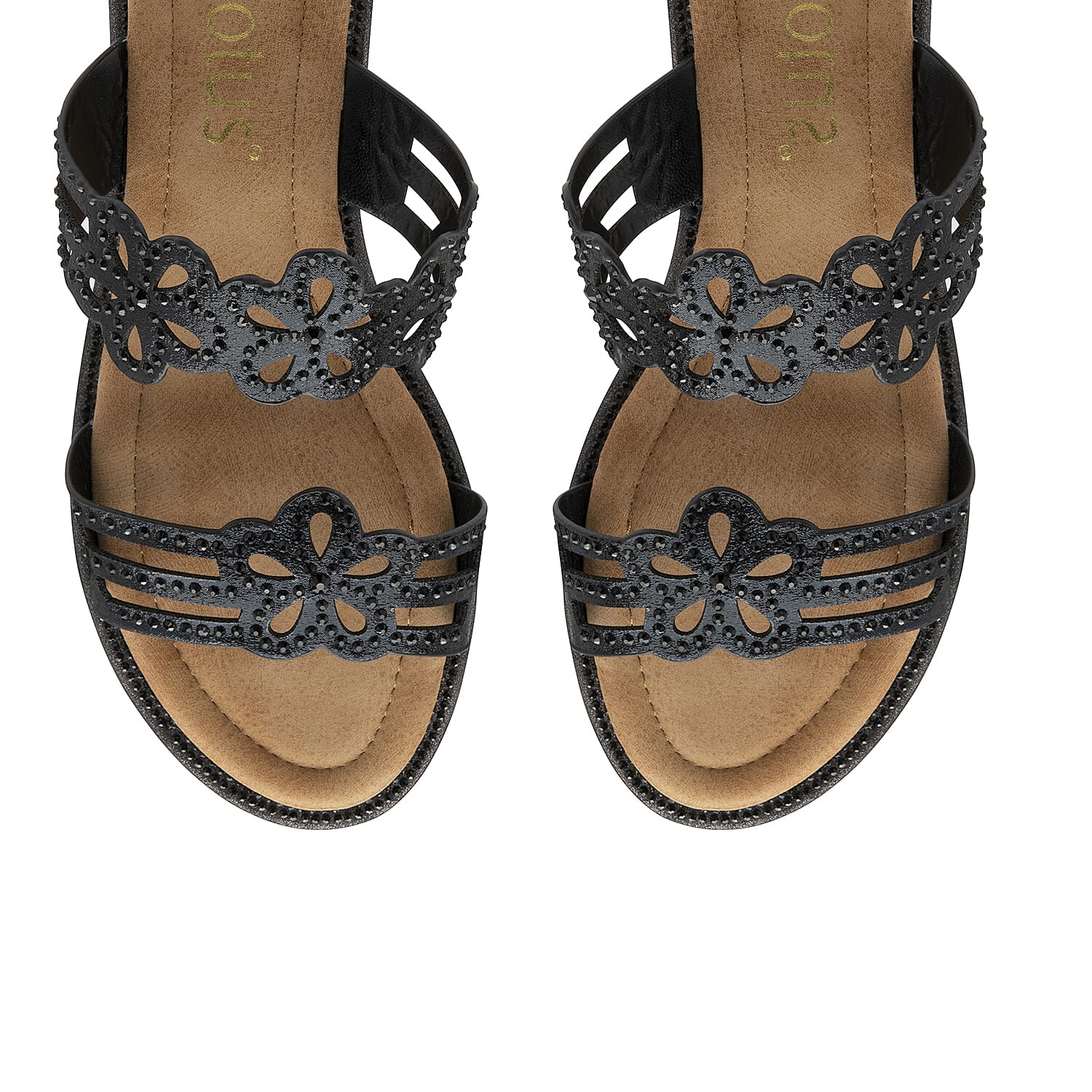 Lotus Aura Diamante Flat Sandals (Size 3) - Black