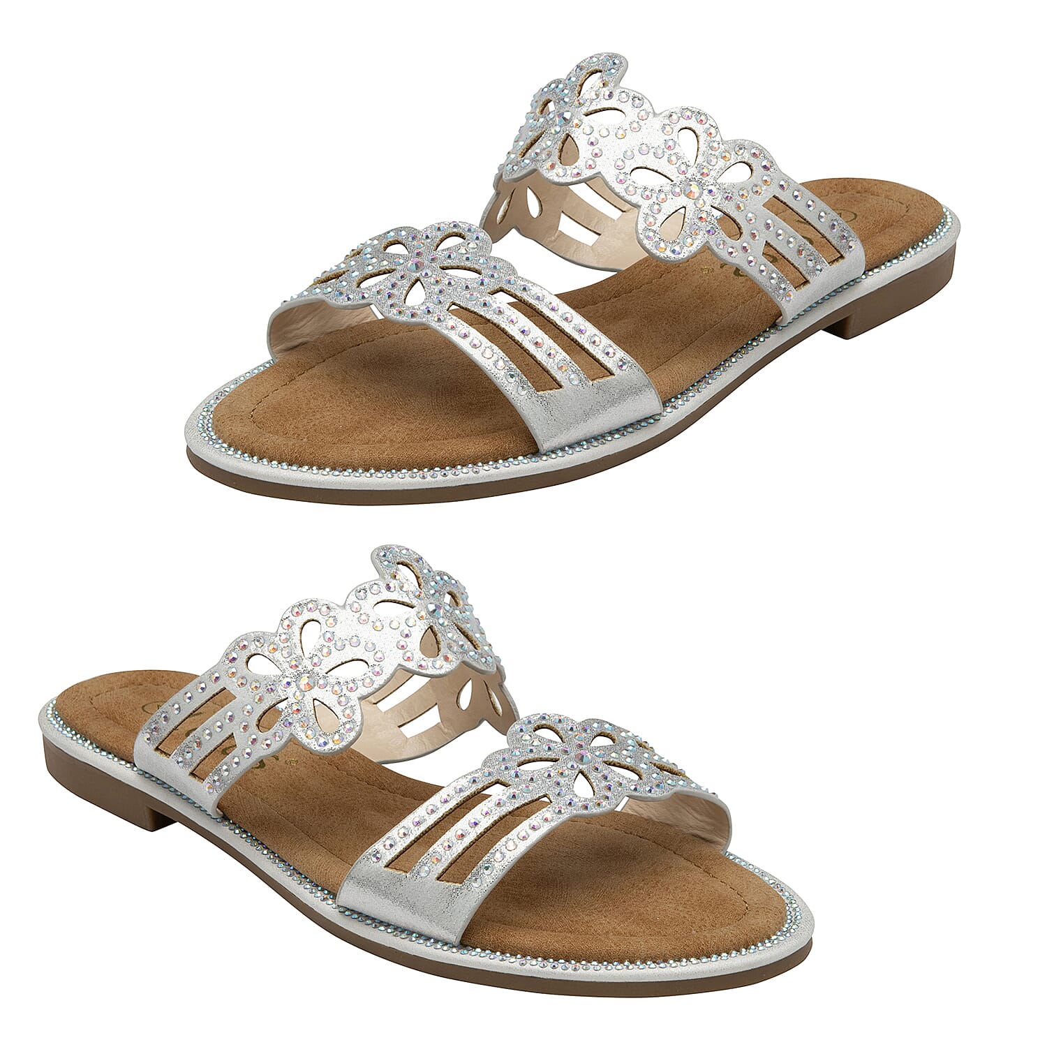 Lotus Aura Diamante Flat Sandals (Size 3) - Black