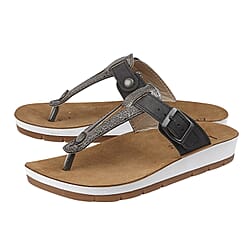 Lotus Palermo Toe-Post Sandals - Black & Pewter