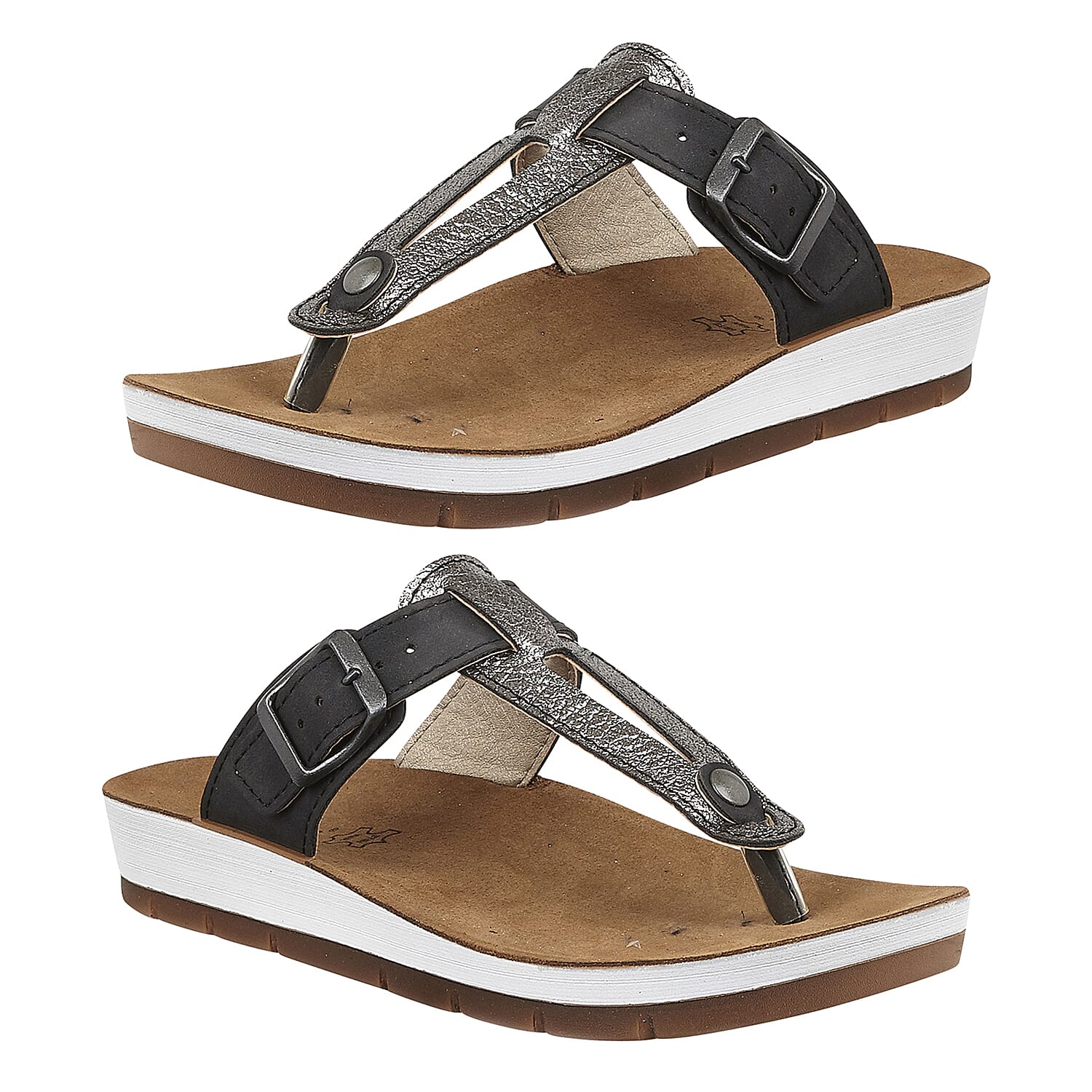 Lotus Palermo Toe-Post Sandals - Black & Pewter