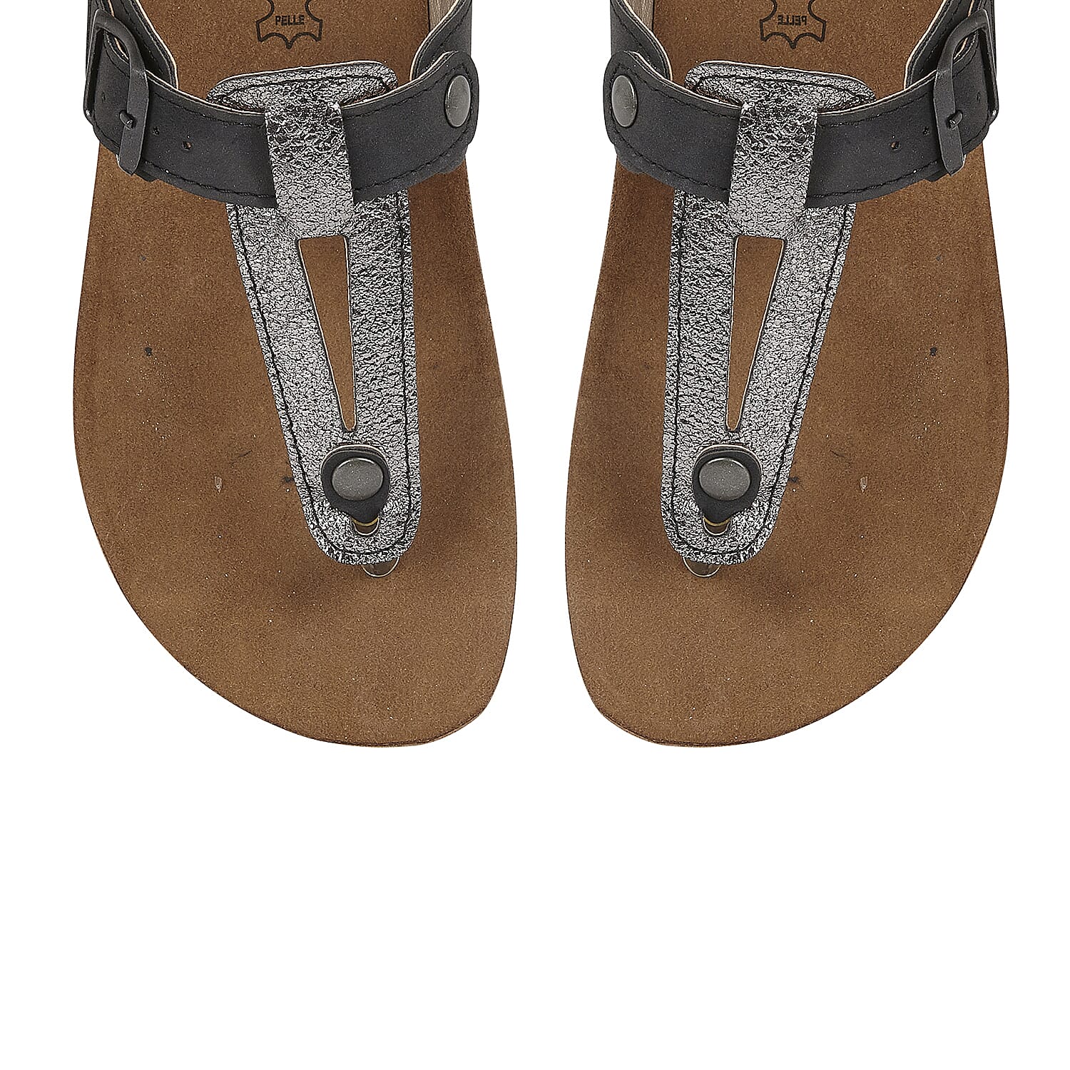 Lotus Palermo Toe-Post Sandals - Black & Pewter