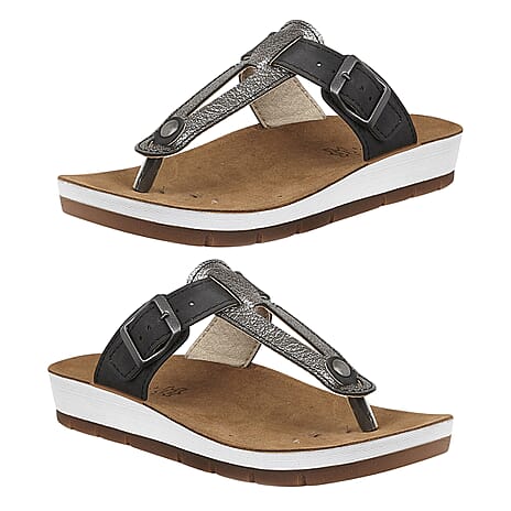 Lotus Palermo Toe-Post Sandals (Size 5) - Black & Pewter