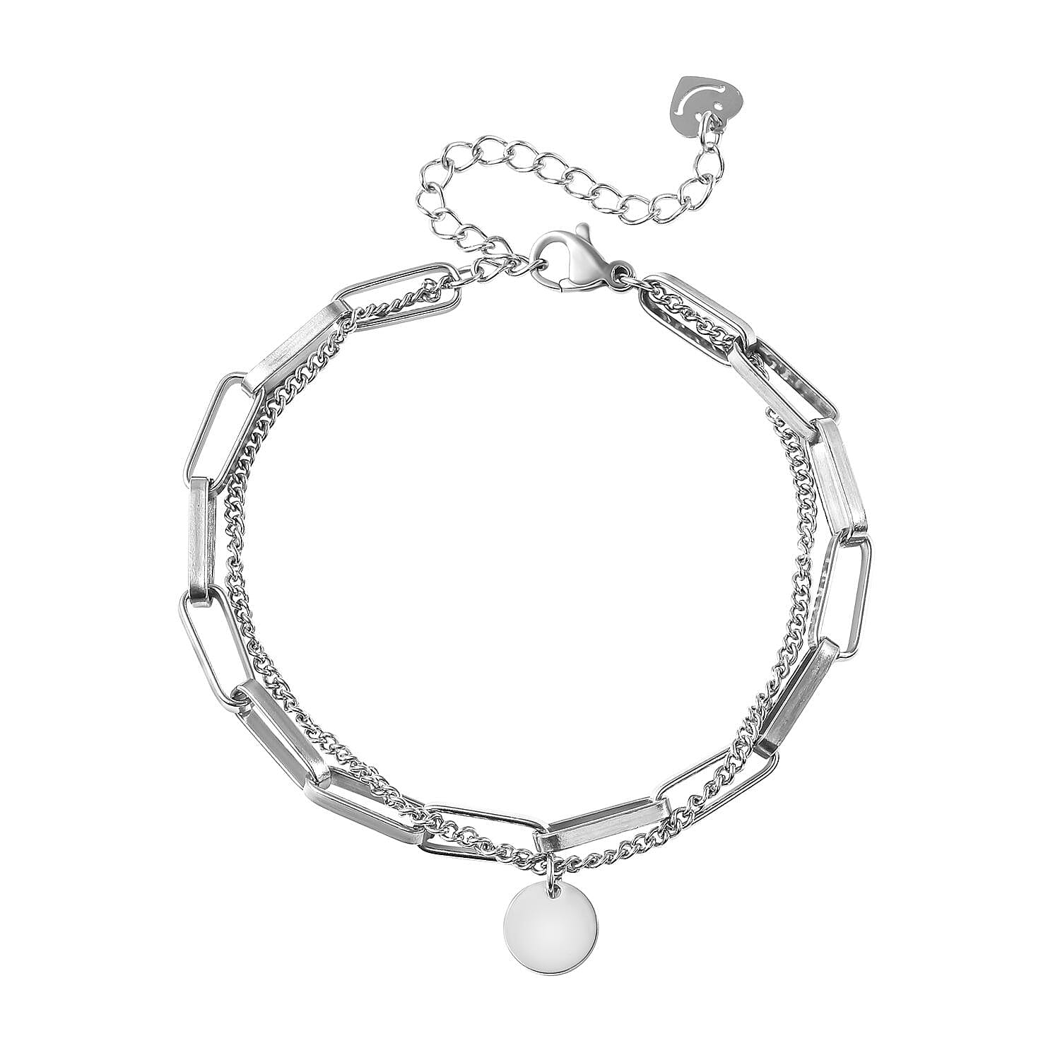 Paperclip Bracelet (Size - 6 With 2 Inch Extender) in Stainless Steel With Silver Tone