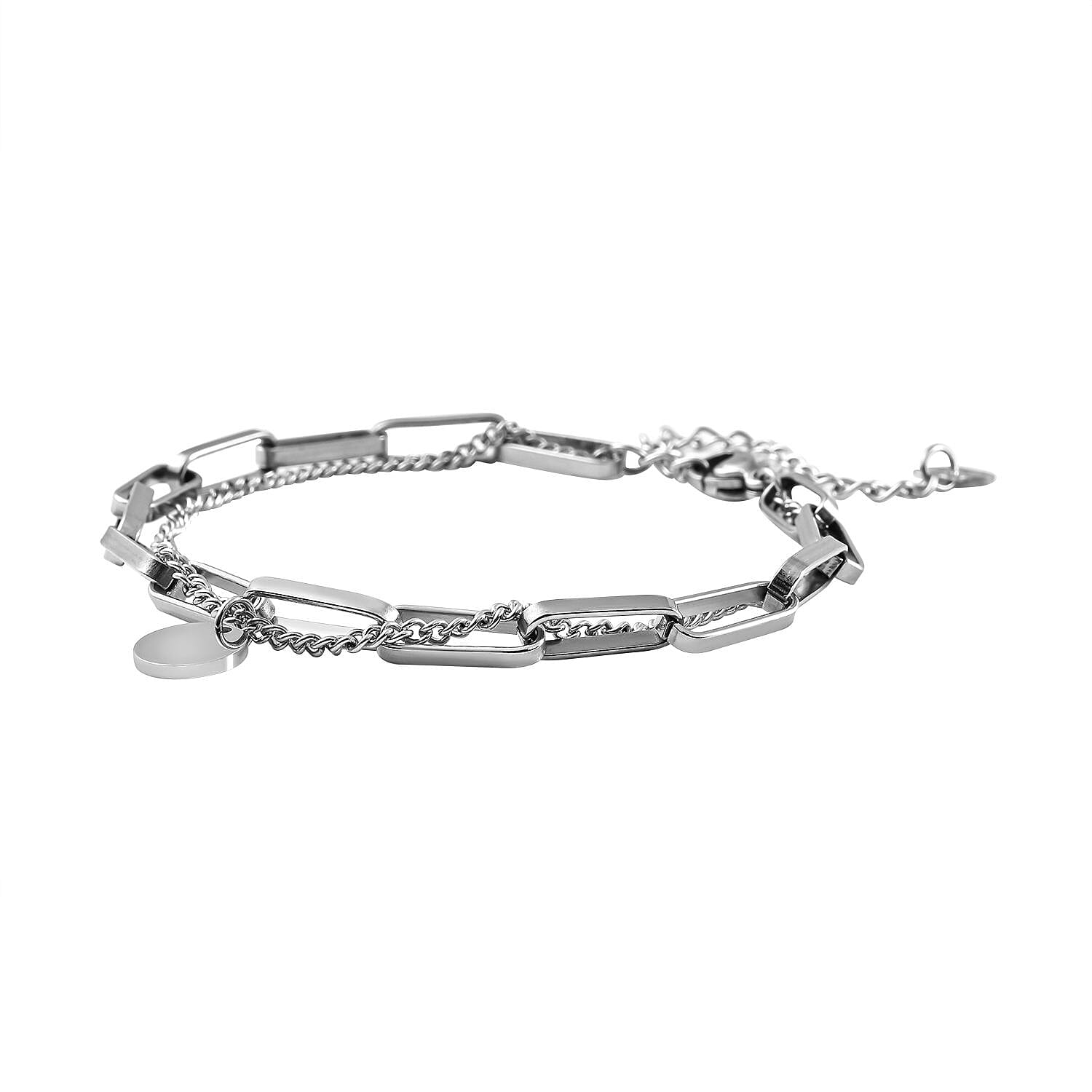 Paperclip Bracelet (Size - 6 With 2 Inch Extender) in Stainless Steel With Silver Tone