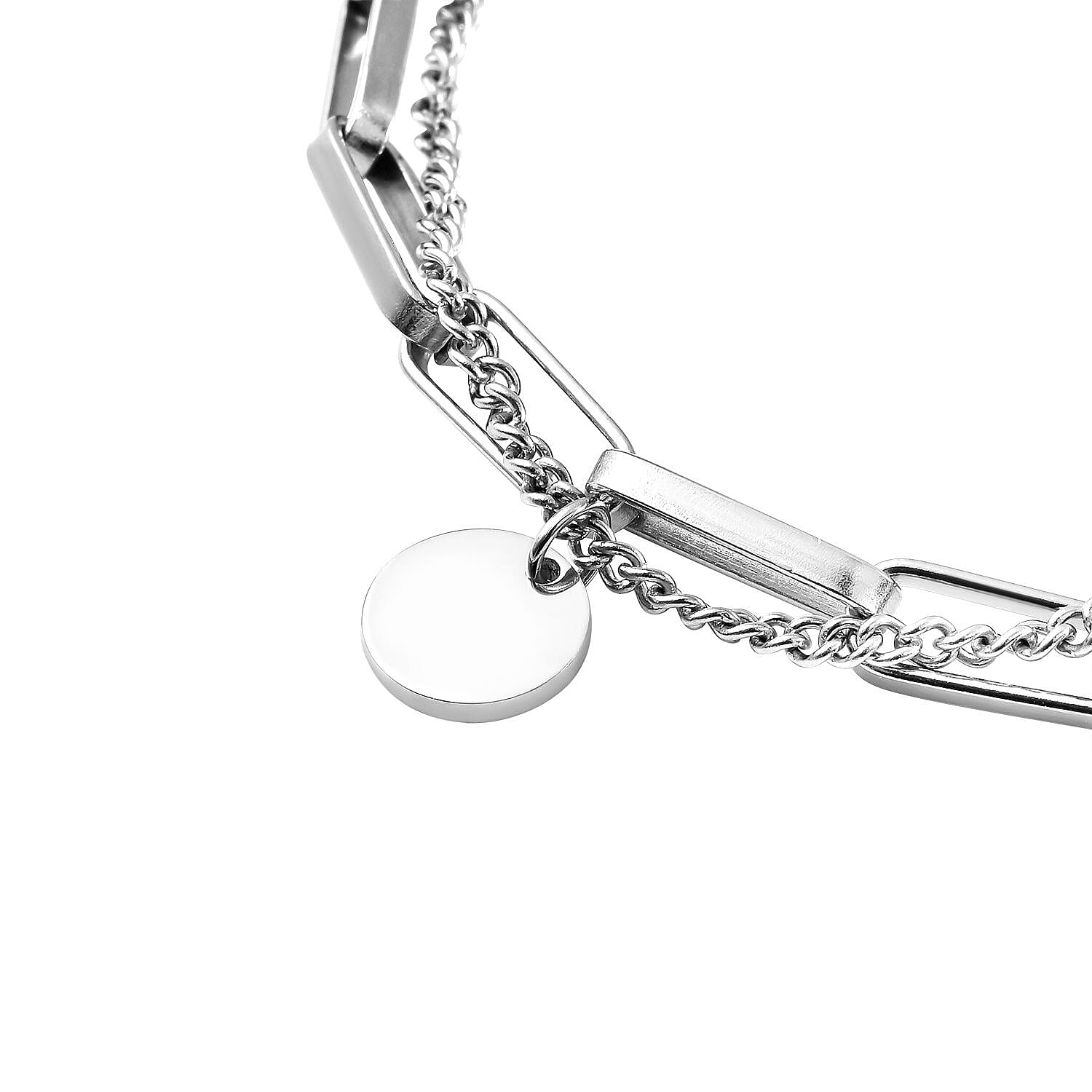 Paperclip Bracelet (Size - 6 With 2 Inch Extender) in Stainless Steel With Silver Tone