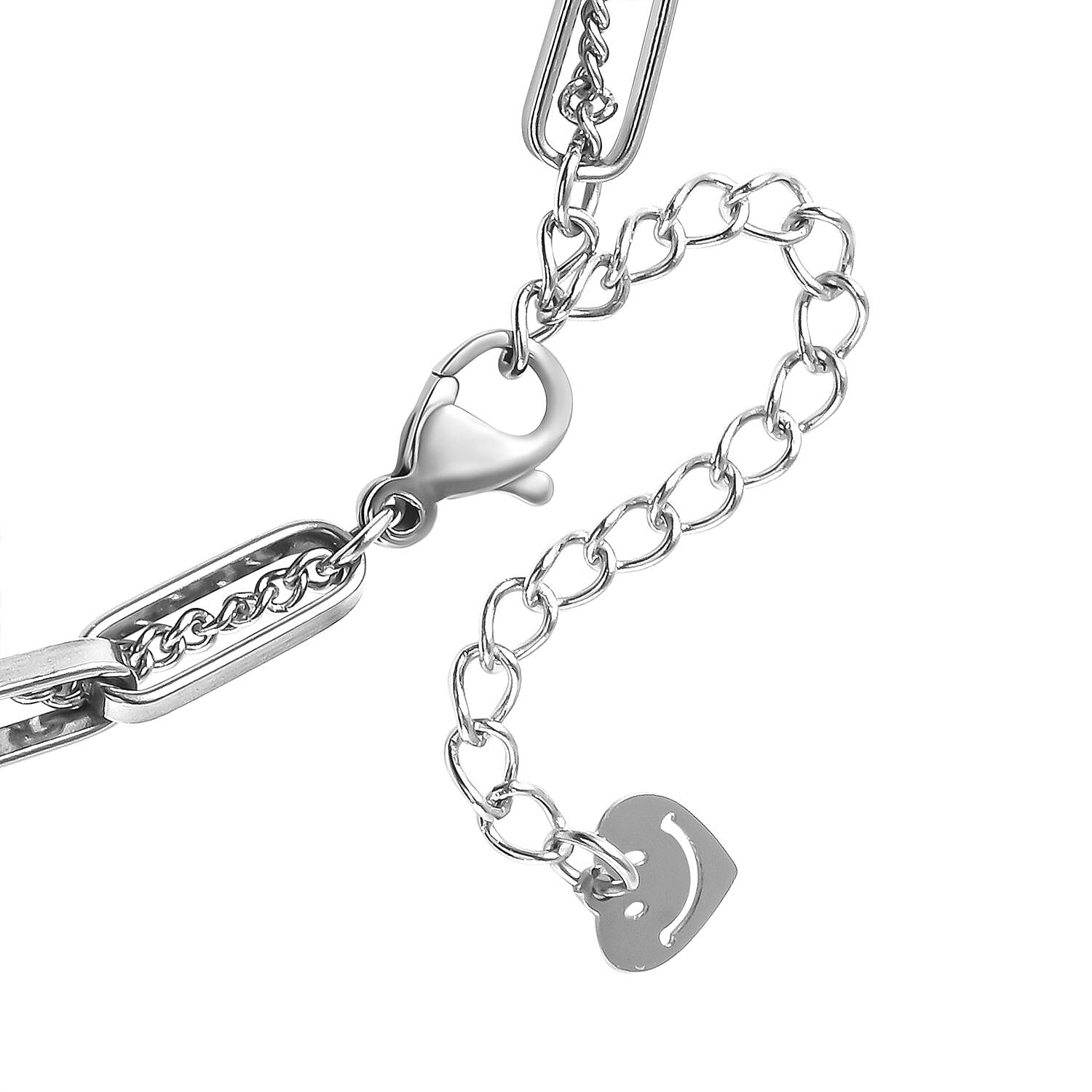 Paperclip Bracelet (Size - 6 With 2 Inch Extender) in Stainless Steel With Silver Tone