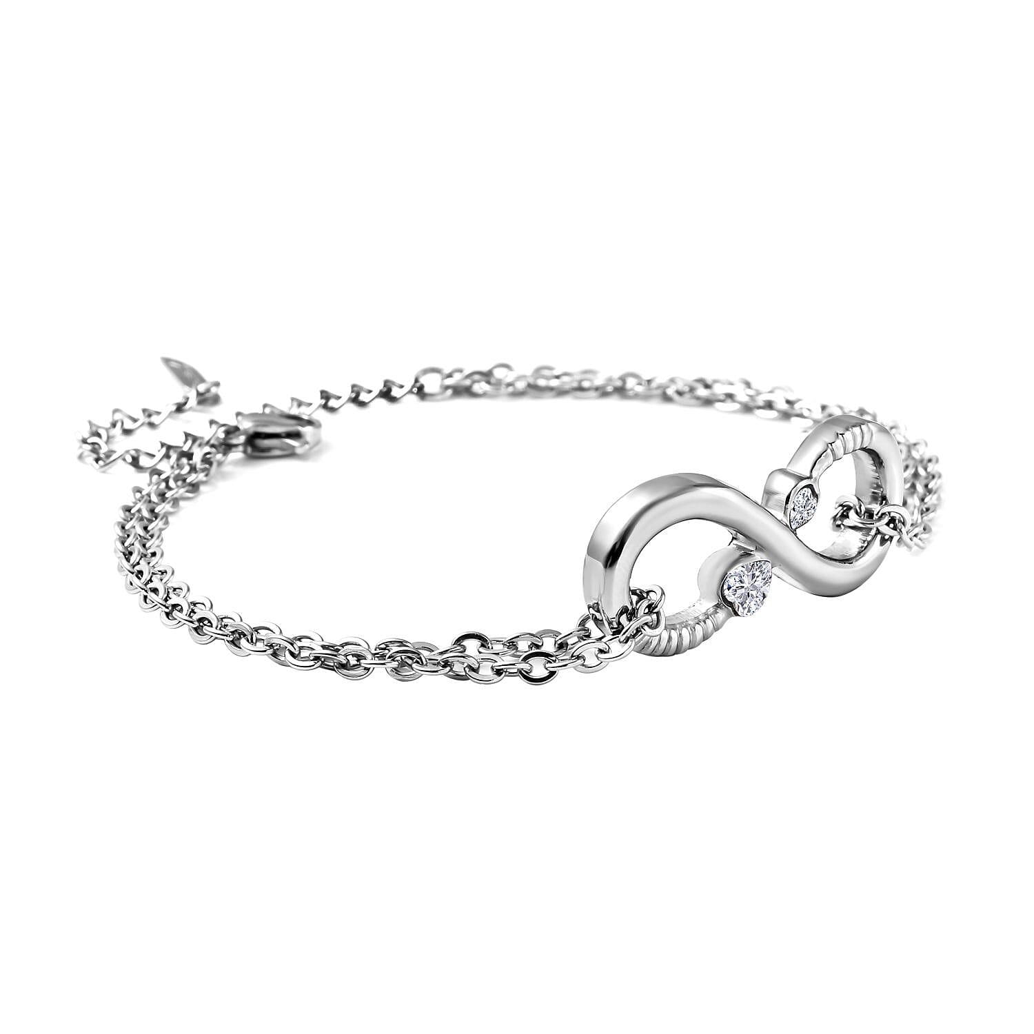 Simulated Diamond Infinity Bracelet (Size - 7 With 2 Inch Extender) in Stainless Steel