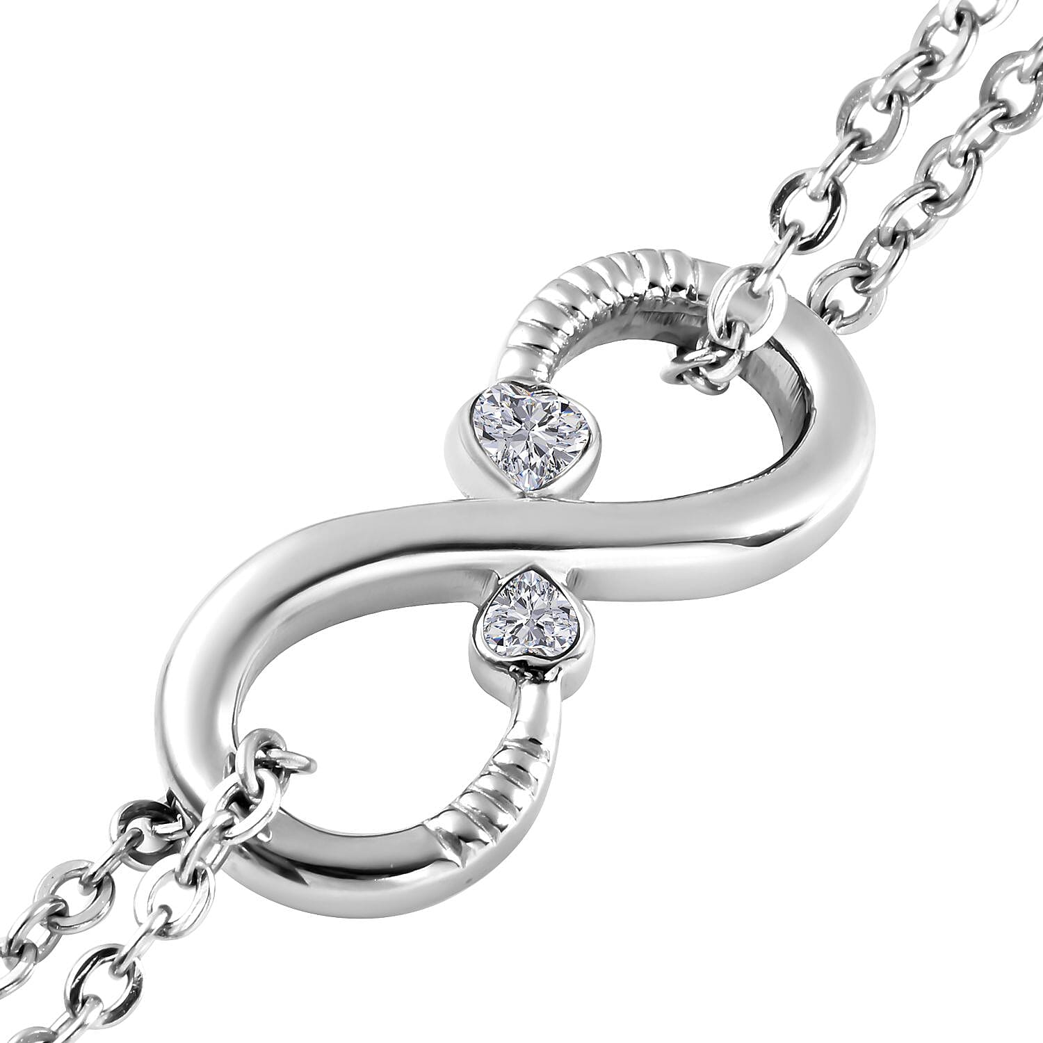 Simulated Diamond Infinity Bracelet (Size - 7 With 2 Inch Extender) in Stainless Steel