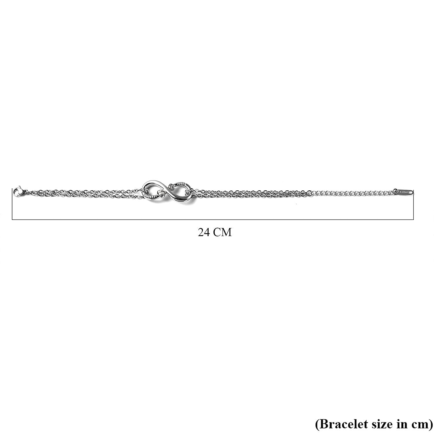 Simulated Diamond Infinity Bracelet (Size - 7 With 2 Inch Extender) in Stainless Steel