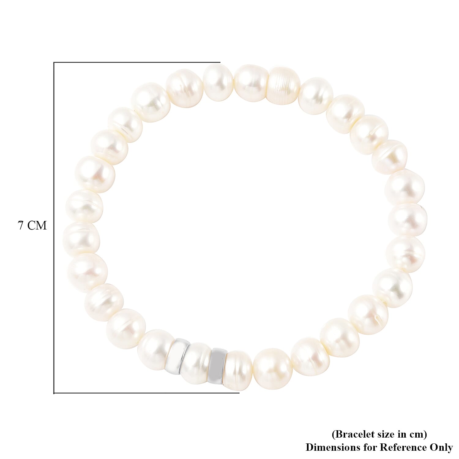 White Freshwater Pearl Stretchable Bracelet (Size - 7) in Rhodium Overlay Sterling Silver