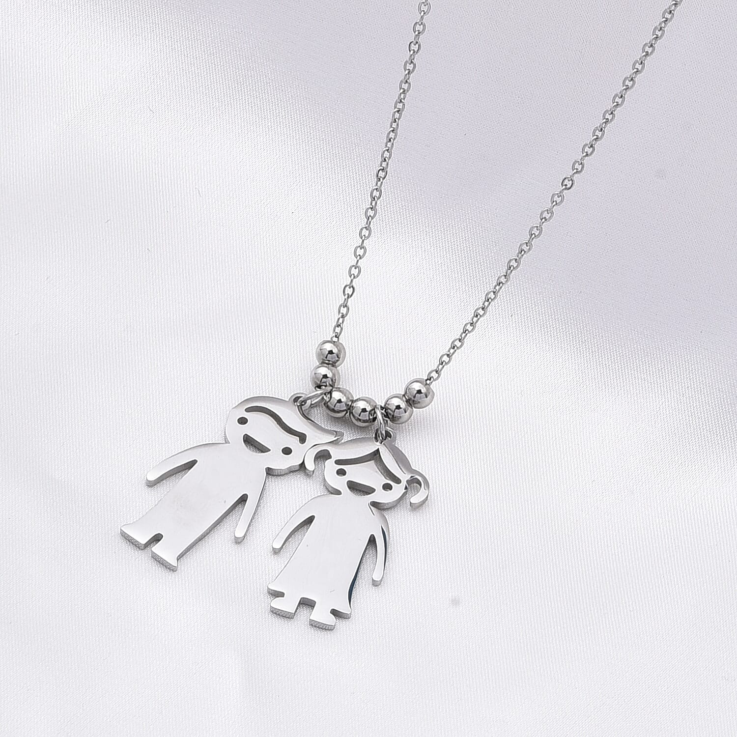 Boy & Girl Design Necklace (Size - 20) in Silver Tone