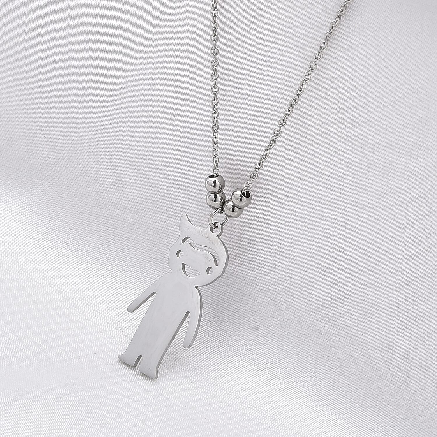 Single Boy Design Necklace (Size - 20) in Silver Tone