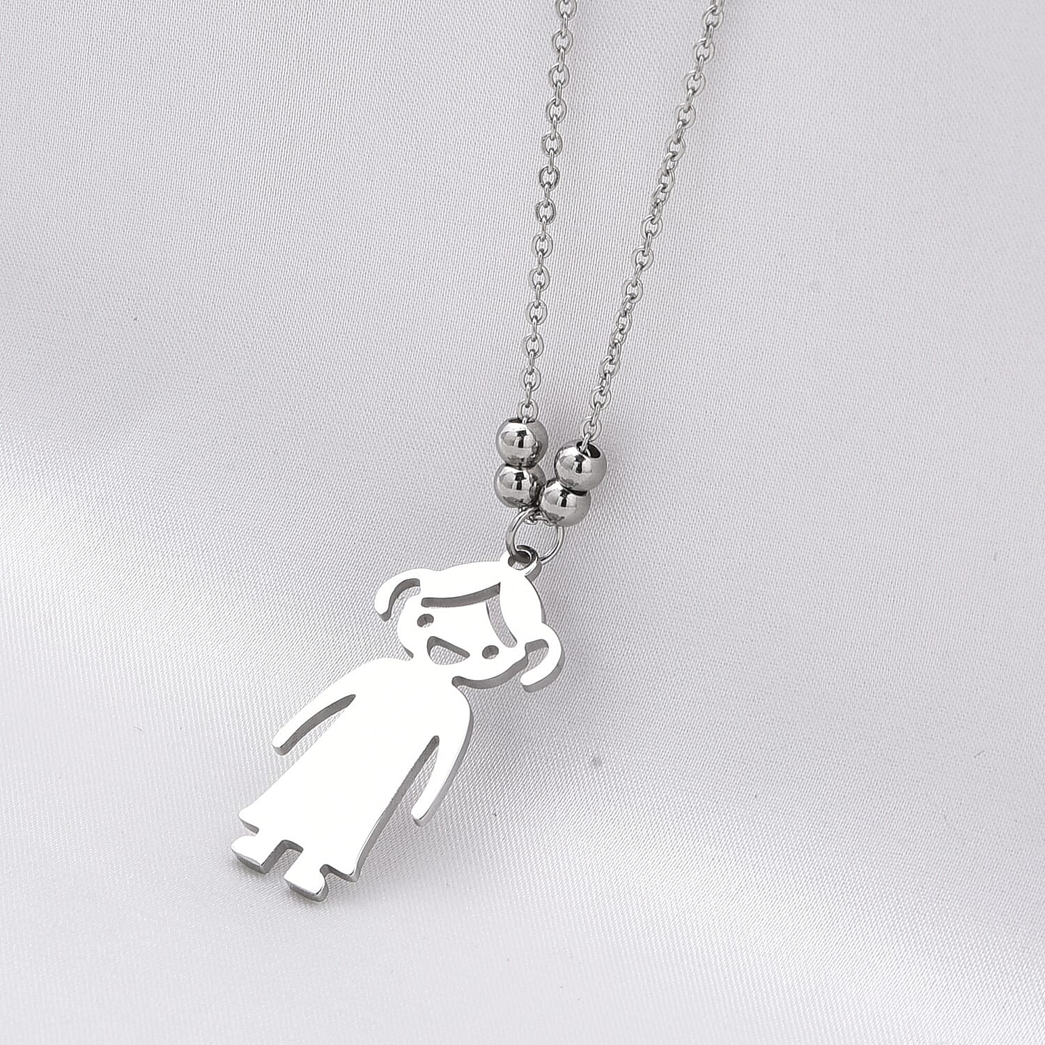 Single Girl Design Necklace (Size - 20) in Silver Tone