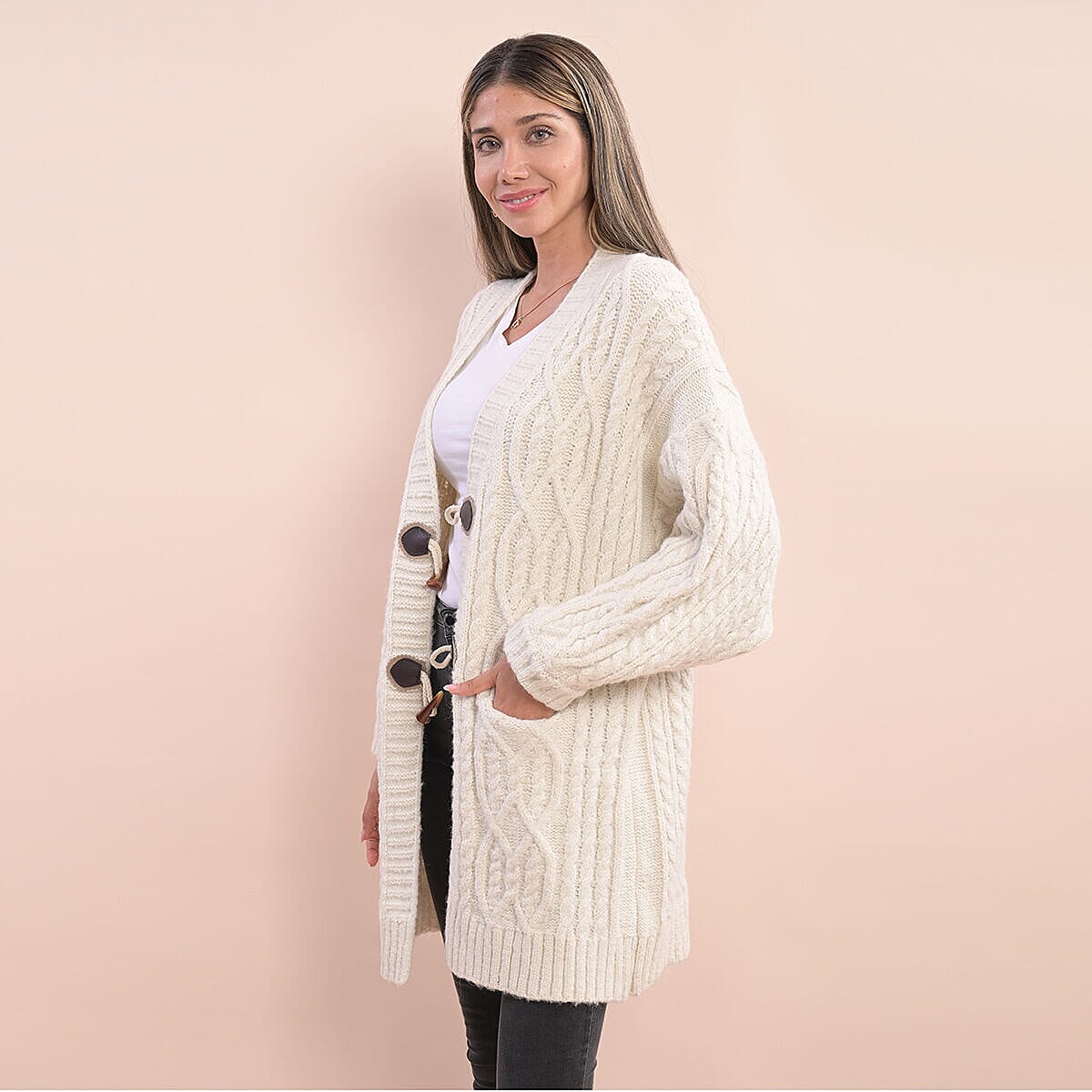 LA MAREY Knitted Women's Sweater Cardigan - Cream
