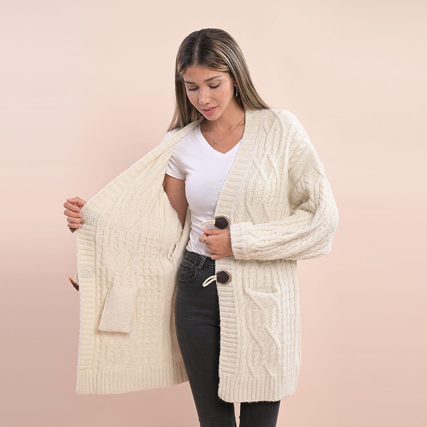 LA MAREY Knitted Women's Sweater Cardigan - Cream