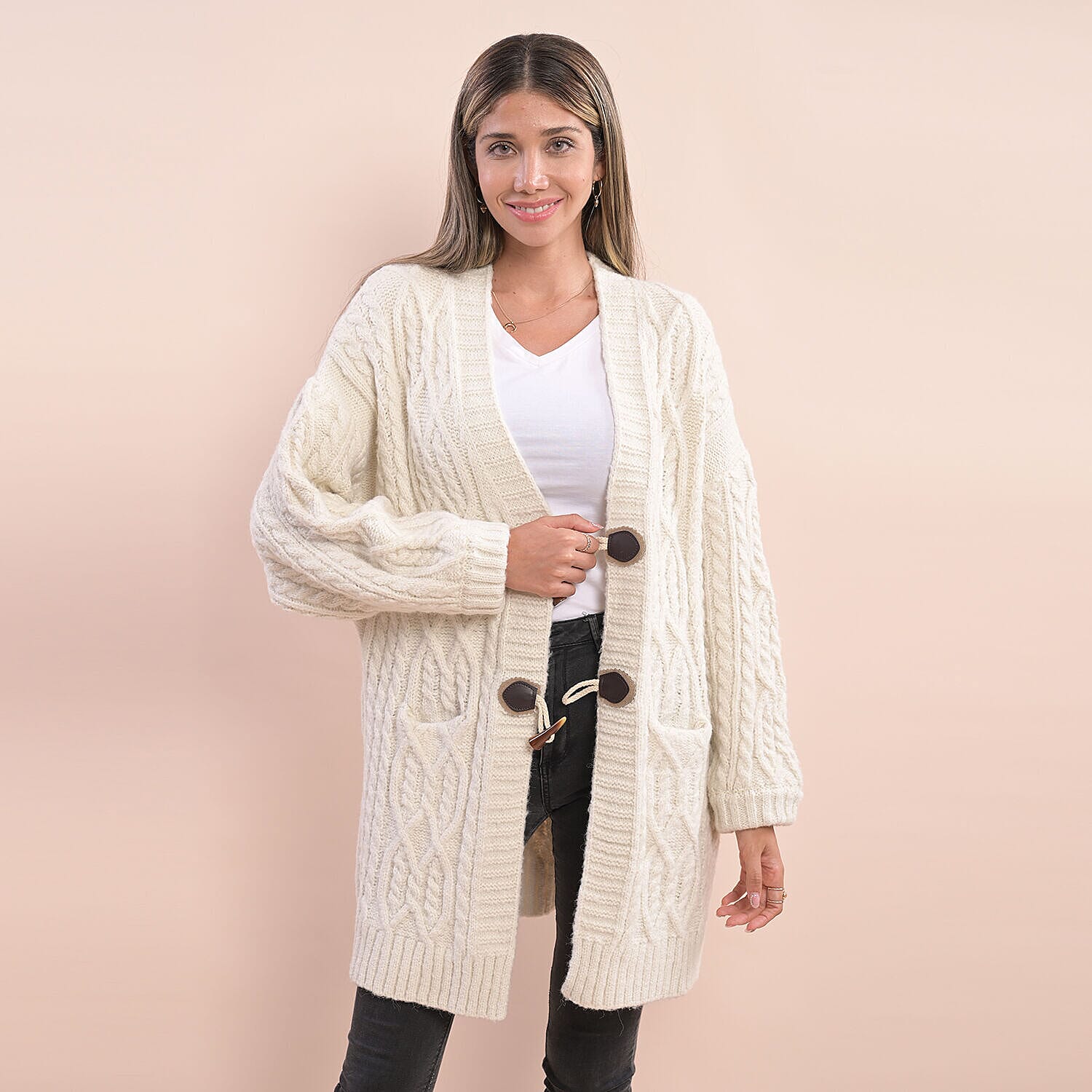 LA MAREY Knitted Women's Sweater Cardigan - Cream