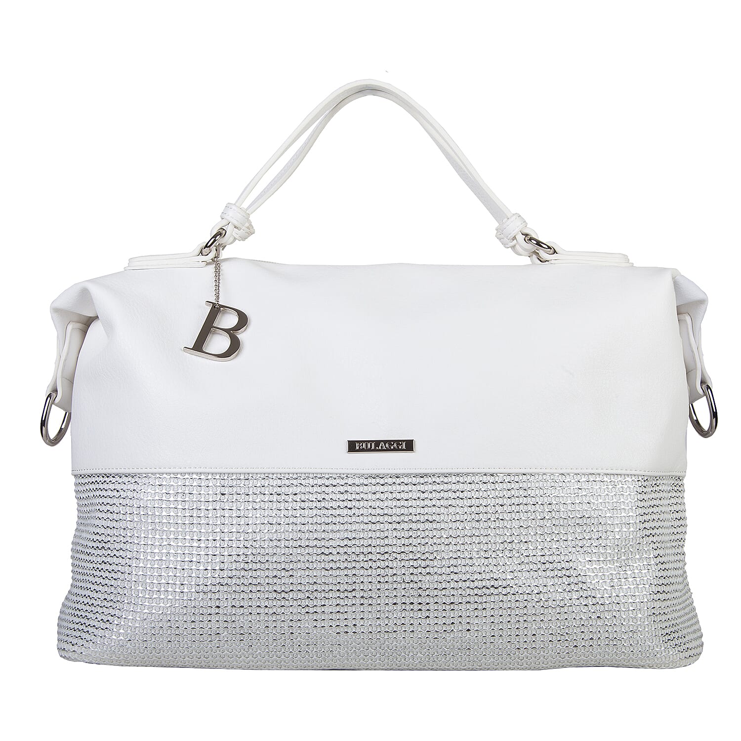 Bulaggi Collection - Wave Duffle Bag with Zipper Closure and Detachable Shoulder Strap (Size 40x26x17 cm) - White