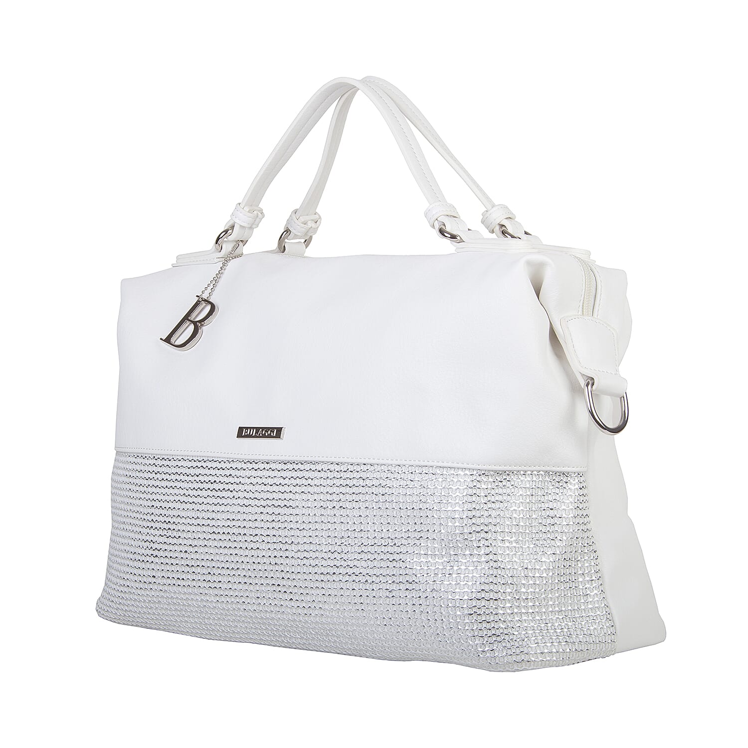 Bulaggi Collection - Wave Duffle Bag with Zipper Closure and Detachable Shoulder Strap (Size 40x26x17 cm) - White