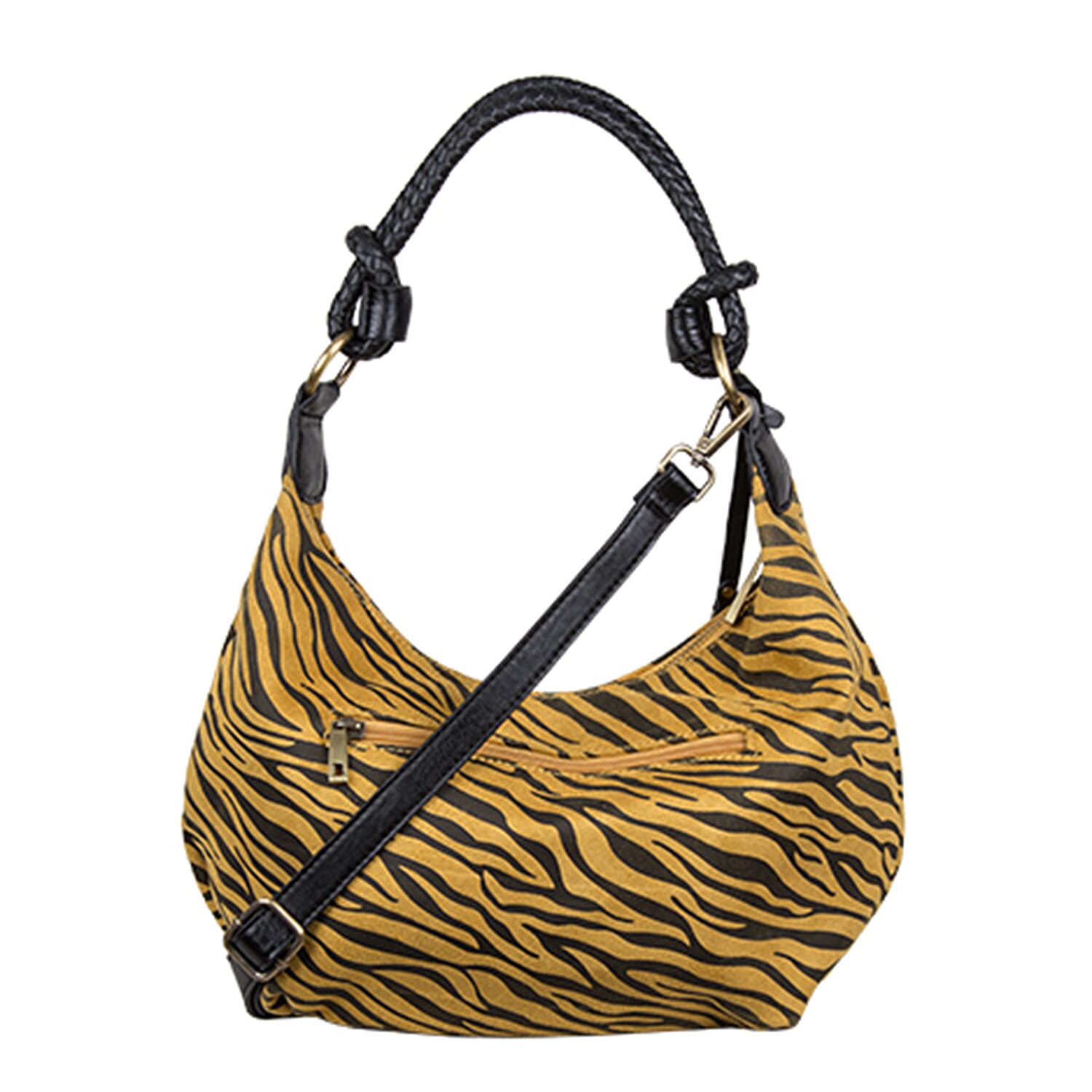 Bulaggi Collection - Zebra Hobo Shoulder Bag with Zipper Closure (Size 31x23x13 Cm) - Dark Yellow