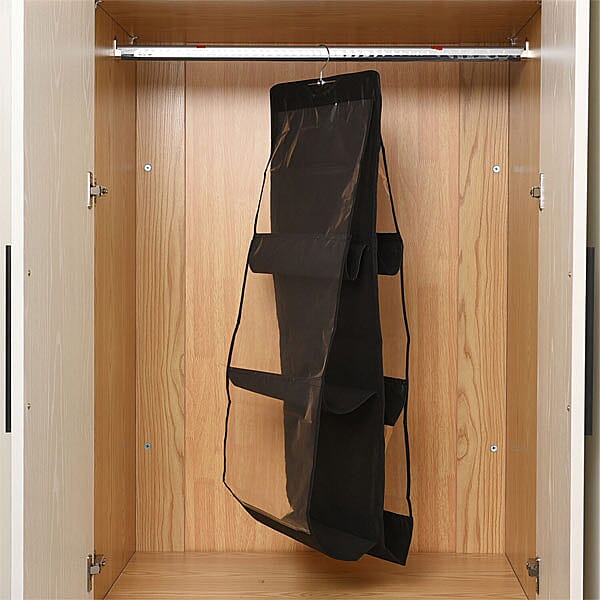 SET OF 3 Hanging Dust Proof Handbag Purse Organiser with 6 Pockets (Size:33x80Cm) - Black