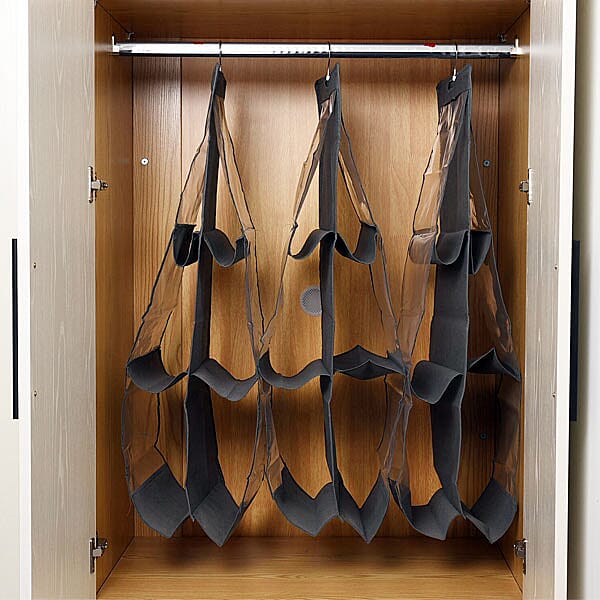 Set of 3 Hanging Dust Proof Handbag Purse Organiser with 6 Pockets (Size:33x80Cm) - Grey