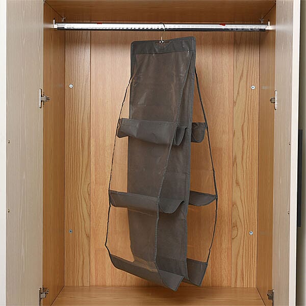 Set of 3 Hanging Dust Proof Handbag Purse Organiser with 6 Pockets (Size:33x80Cm) - Grey