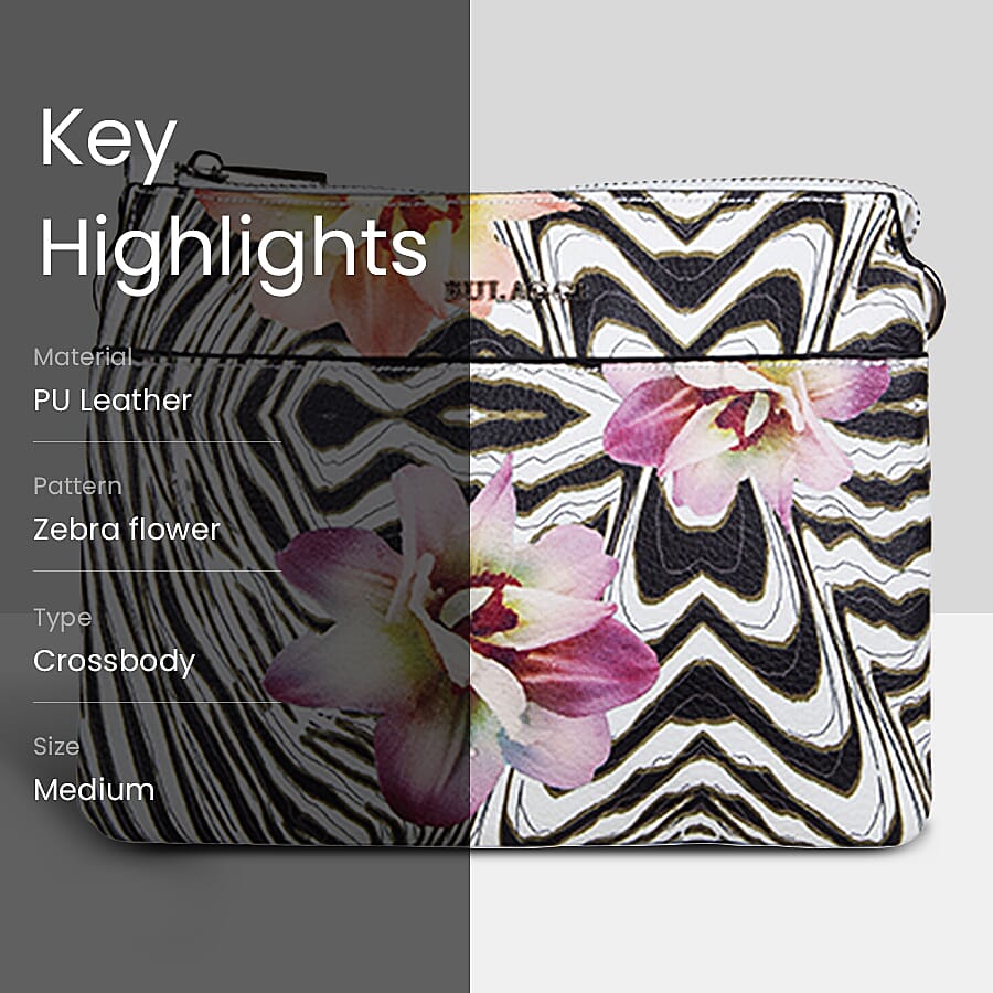 Bulaggi Collection - Zebraflower Crossbody Bag with Zipper Closure (Size 21x17x4 Cm) - Multi