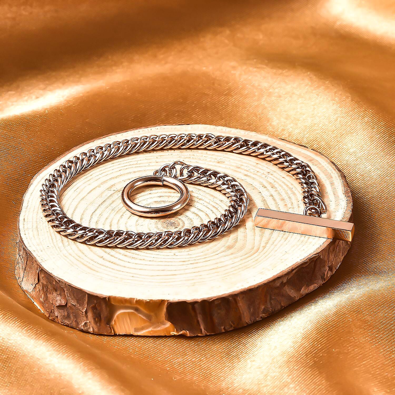 Bracelet (Size - 7.5) WithT-Bar Lock in Rose Gold Tone