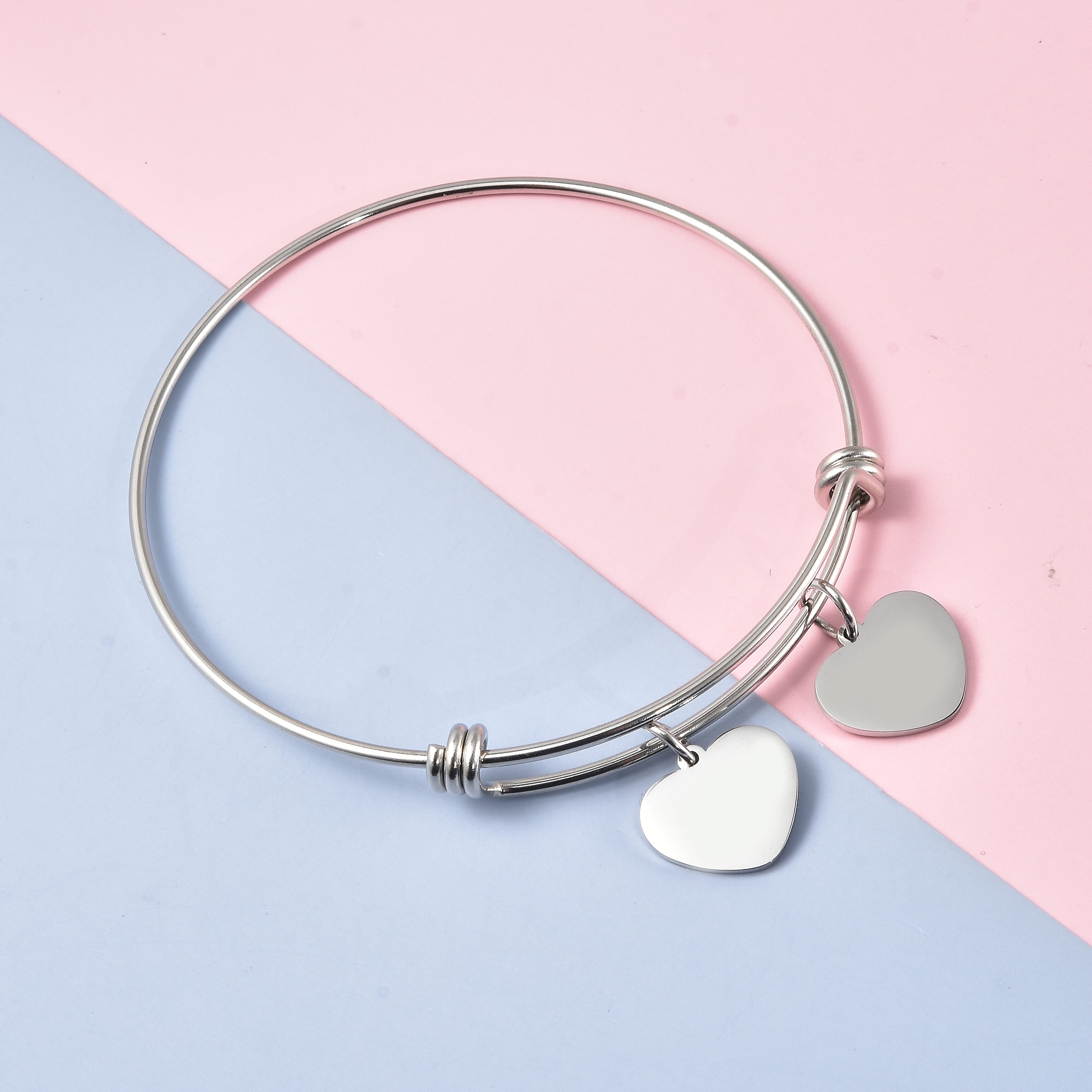 Heart Initial Bangle (Size 8) in Stainless Steel