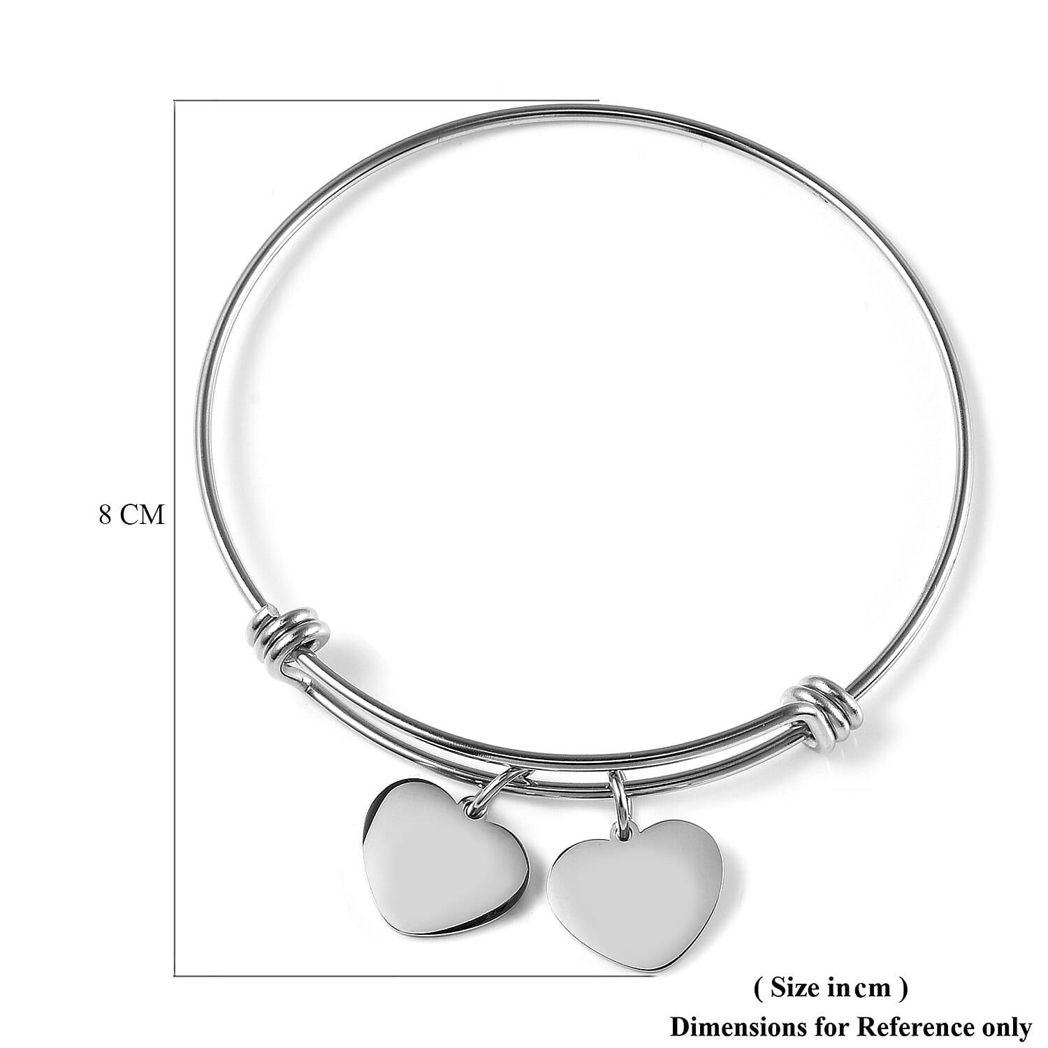 Heart Initial Bangle (Size 8) in Stainless Steel