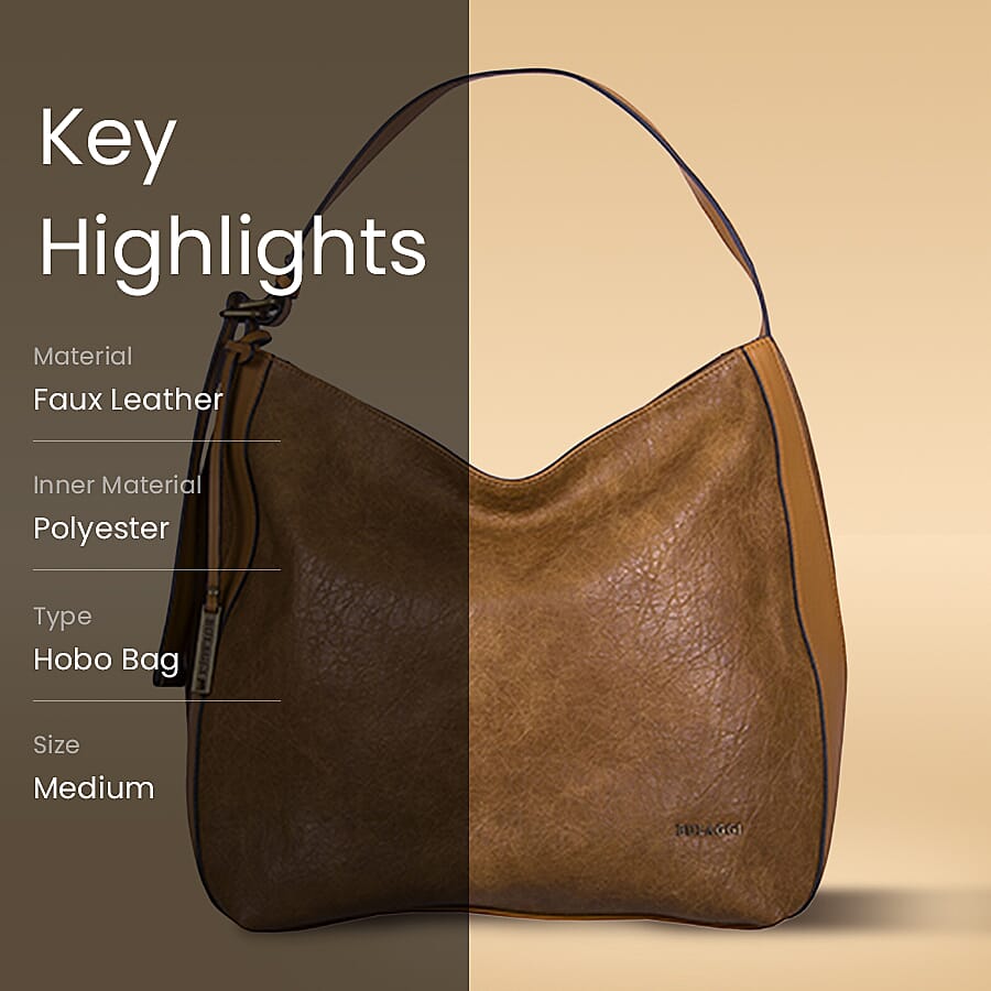 Bulaggi Collection - Heather Hobo Shoulder Bag with Zipper Closure (Size 32x34x14cm) - Cognac