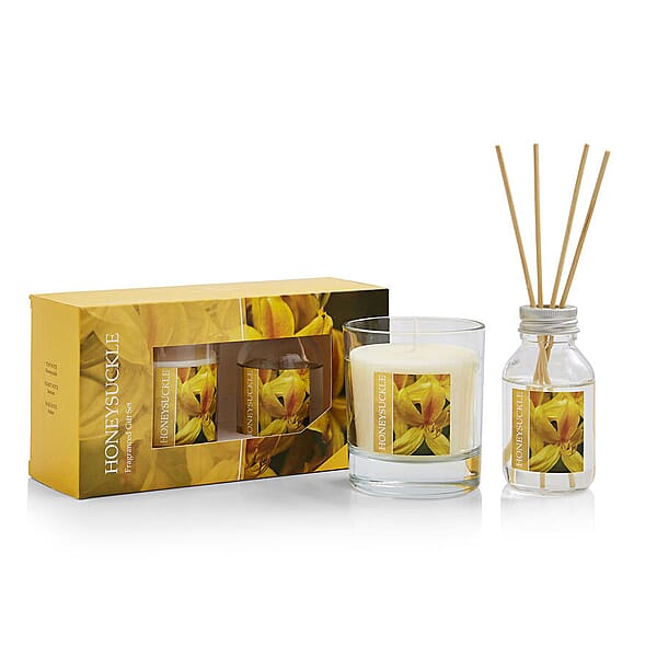 Wax Lyrical 2 Piece Set Honeysuckle Reed Diffuser and Candle Gift Set