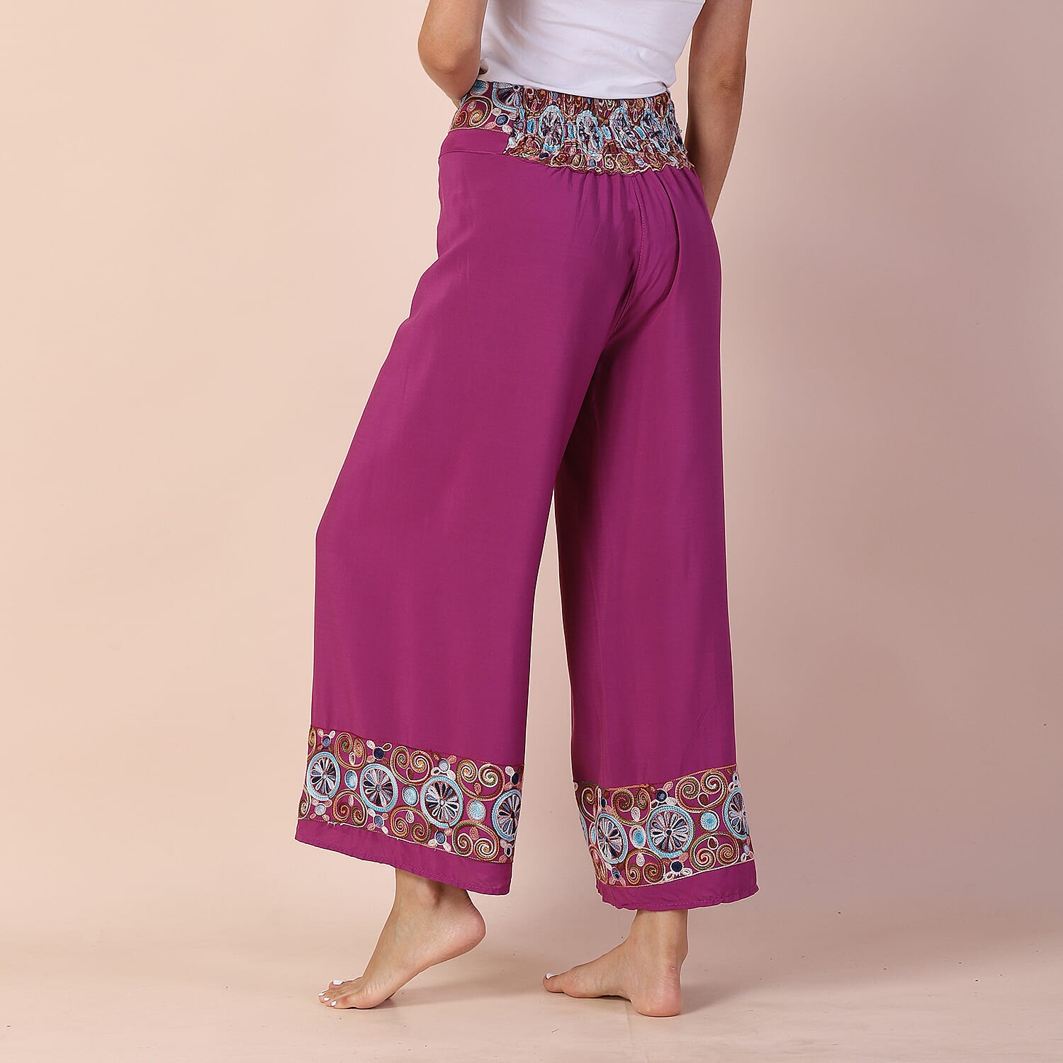 LA MAREY 100% Viscose Embroidery Women Trousers (Size 8-14) - Purple