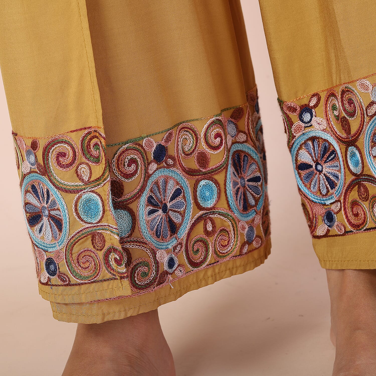 LA MAREY 100% Viscose Embroidery Women Trousers (Size 8-14) - Mustard