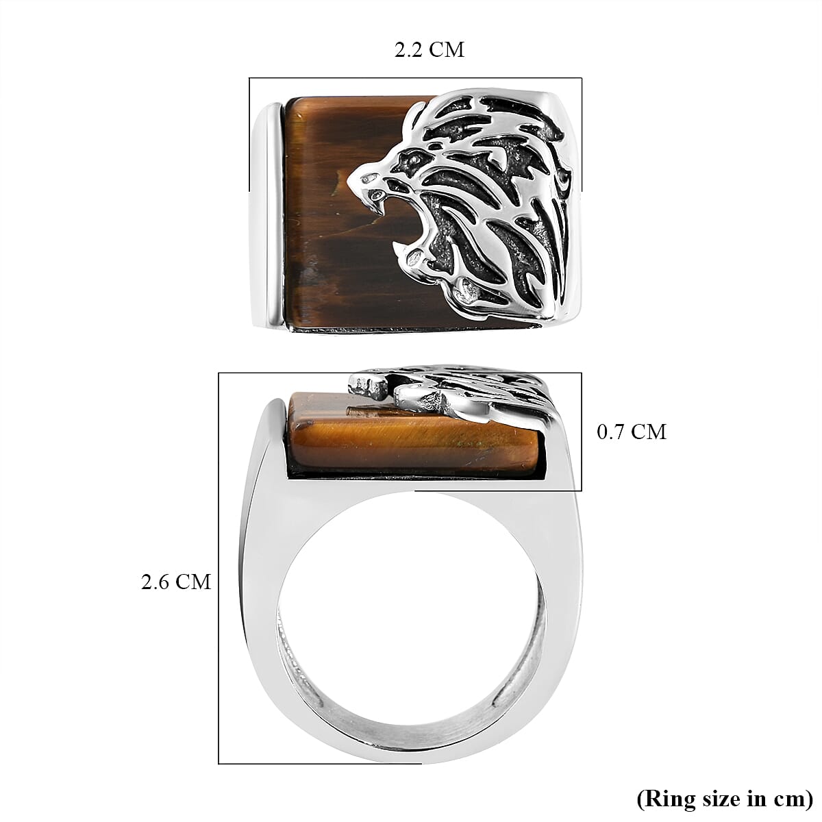 Yellow Tigers Eye Lion Ring in Stainless Steel 10.00 Ct.