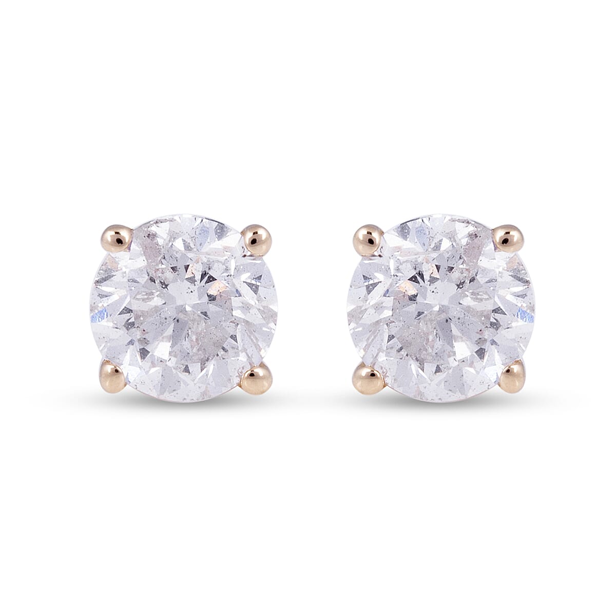 14K Yellow Gold Diamond (I1-I2/ G-H) Stud Earrings (with Screw Back) 1.00 ct.