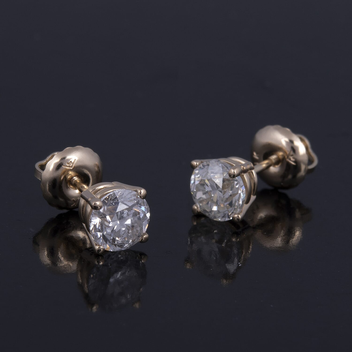 14K Yellow Gold Diamond (I1-I2/ G-H) Stud Earrings (with Screw Back) 1.00 ct.