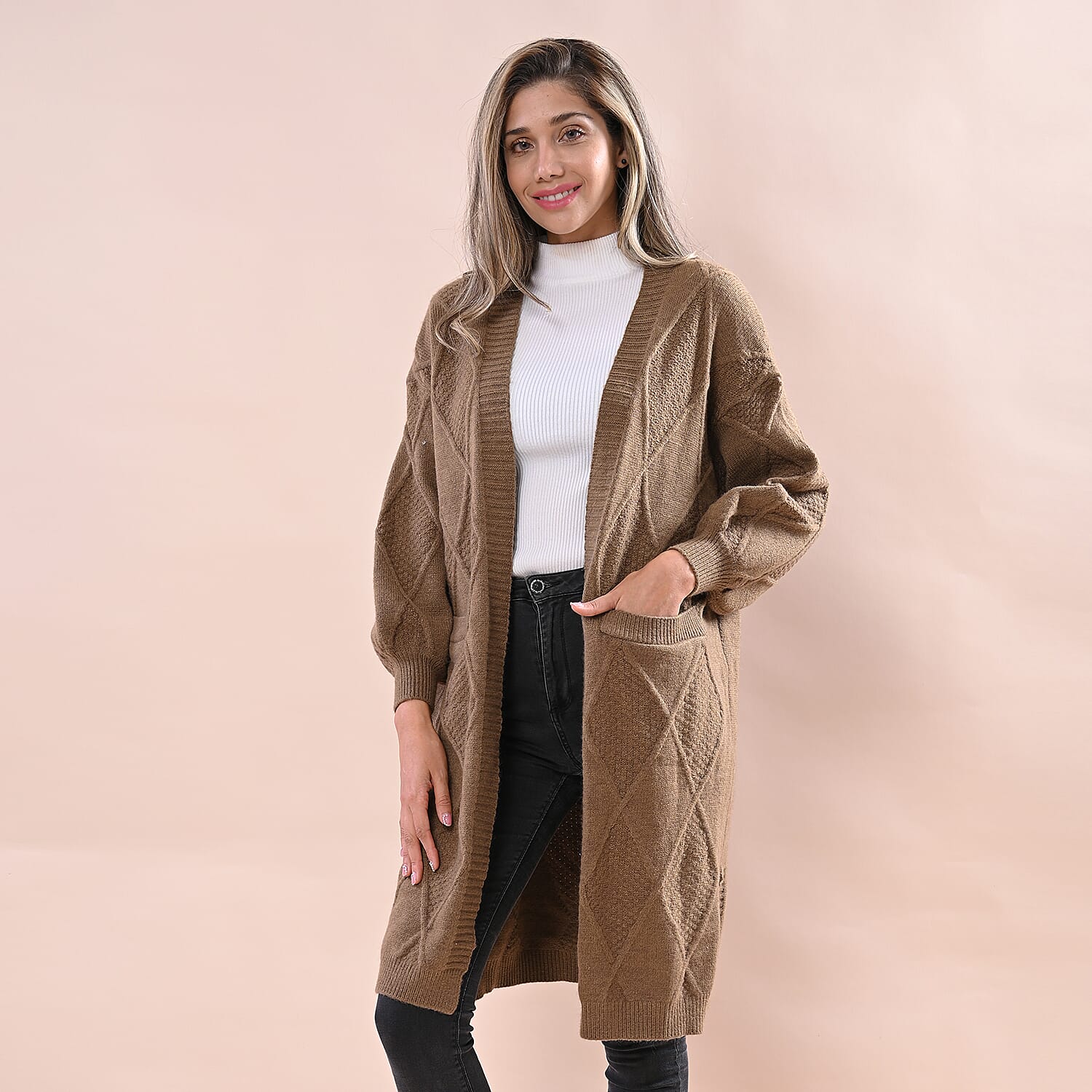 LA MAREY Chunky Cable Knitted Long Cardigan ( One Size )