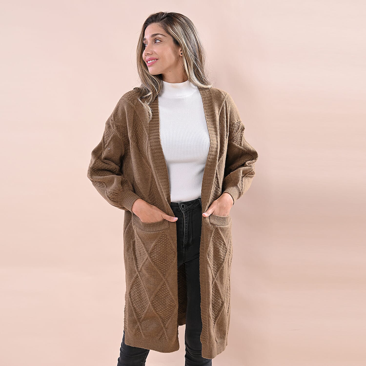 LA MAREY Chunky Cable Knitted Long Cardigan ( One Size )